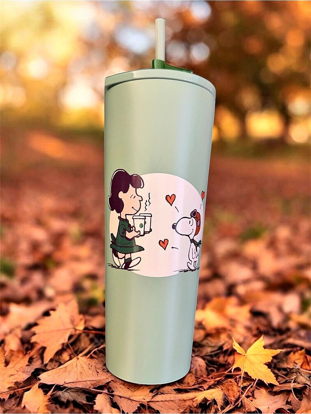 STARBUCKS Peanuts + Starbucks 24 oz Sage Green Tumbler